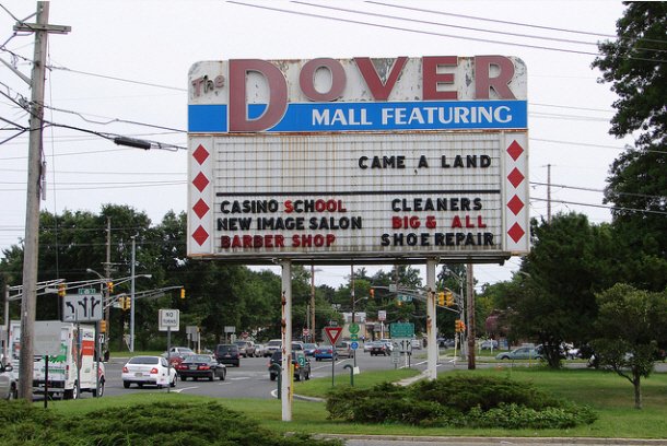It is OLD PHOTO SATURDAY.... today's photo is from August 2009. This is the sign for the "Dover Mall" at the corner of Route 37 &amp; Rt. 166/ Main St. The sign &amp; old stores were demolished in 2011. Photo: Nicholas M. DiMaio ("The Caldor Rainbow"/ Flickr). #oldphoto #tomsriver