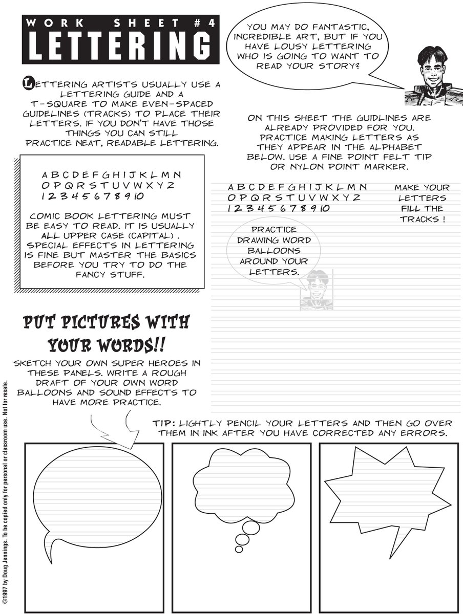😃✍️It's is somewhat dated, but I've been using this #comic lettering practice worksheet since 1997 in my cartooning art classes. If you think it's useful, download and have at it! 🎁✨