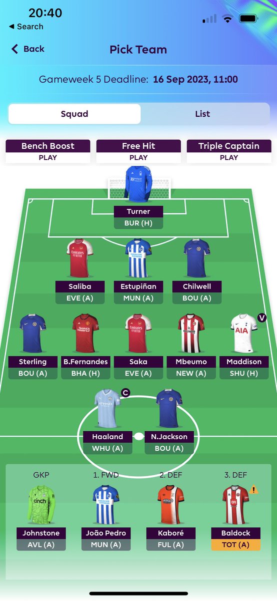 FPL_Matrix's tweet image. GW5 Team 🔒

Rolled my FT ♻️

Total Team Value: 101.6M💰
(3.3M ITB)

©️: Haaland🤖

🌍OR: 157,659