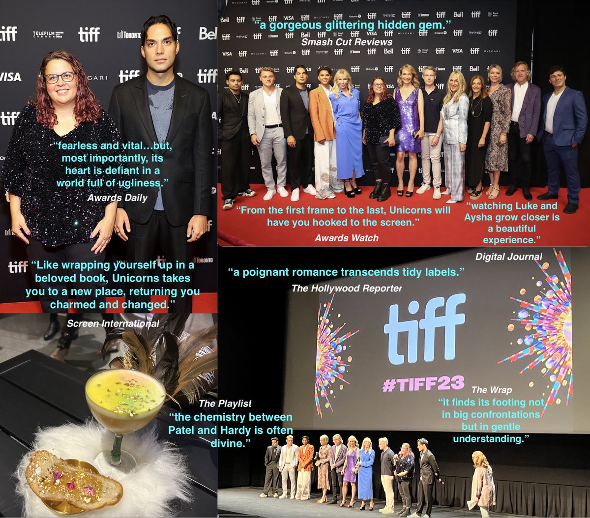 Thx @TIFF_NET for the memories. I’m so humbled to have my filmmaking debut UNICORNS go down a storm. There was even a cocktail inspired by our film. So happy for the whole team that worked so hard on making a story that explores the power of transcending labels to find love🦄 JKF