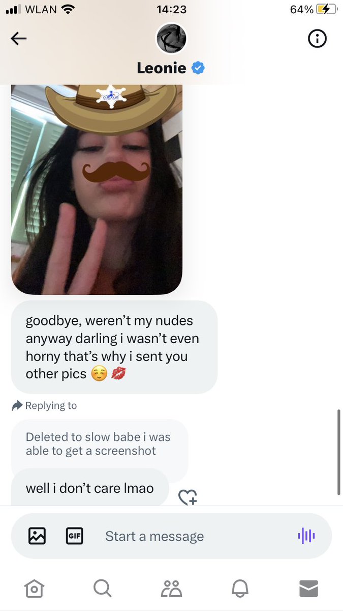 LuciferLapsus's tweet photo. @leoniechevy is a #scammer selling other peoples nudes watch out dont waste your money https://t.co/BAemD5uf7R