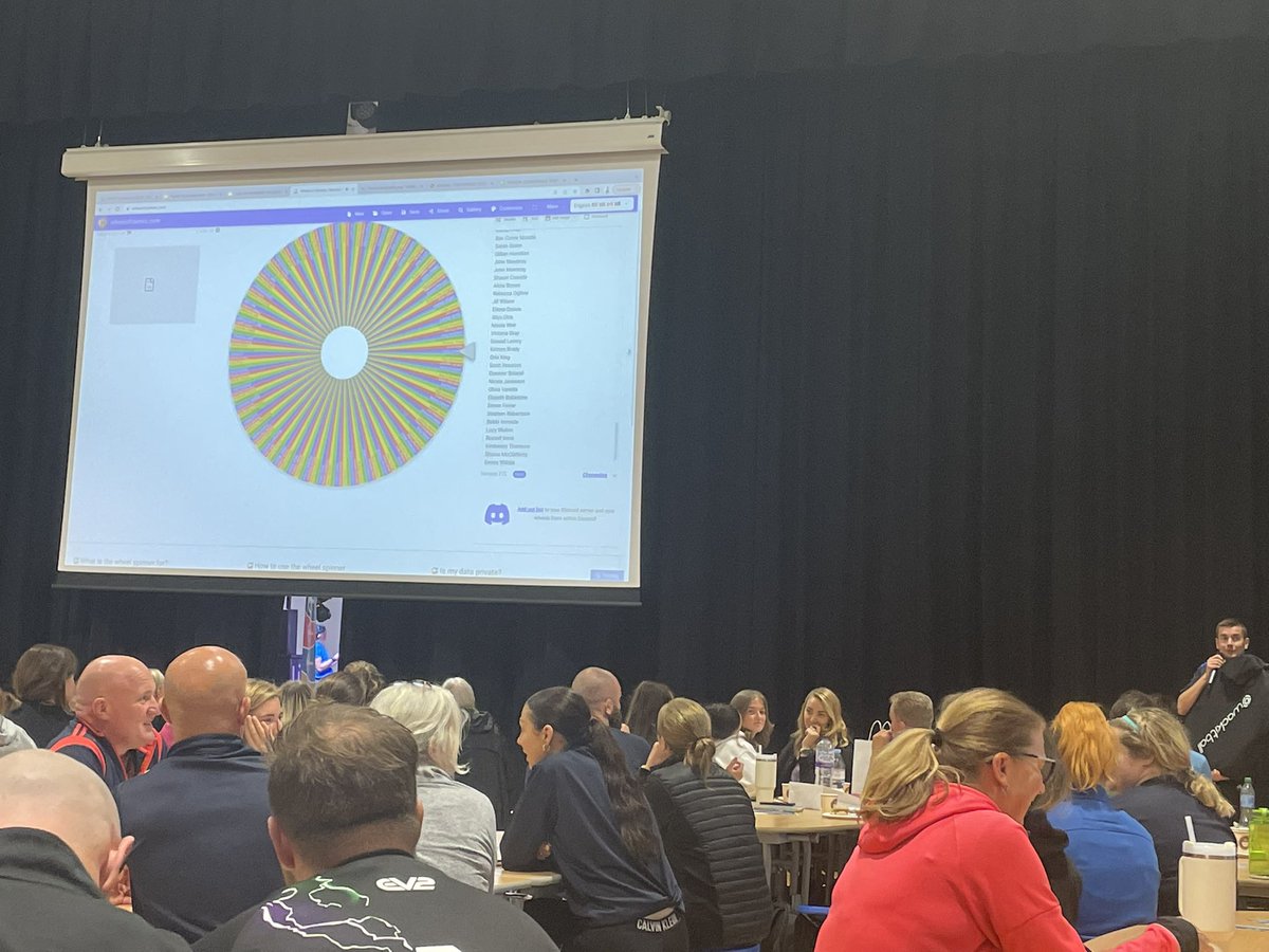 SATPE’s <a href="/ChrisCrooky/">Chris Crookston</a> giving Michael McIntyre a run for his money #SpinTheWheel #satpeconf23