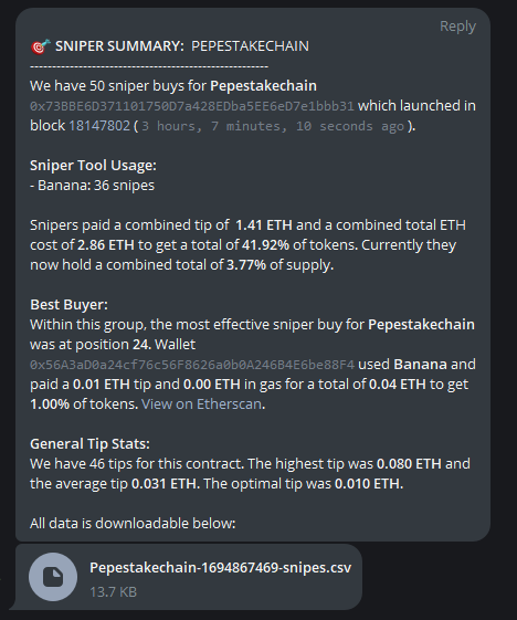 baboontools's tweet photo. Are you using @bananagun or @MaestroBots and are not sure why you're missing bundles? You will be able to use the summary tool to see what top snipers are paying (tip wise) to calculate your entry into snipes. https://t.co/maNe5diKGs