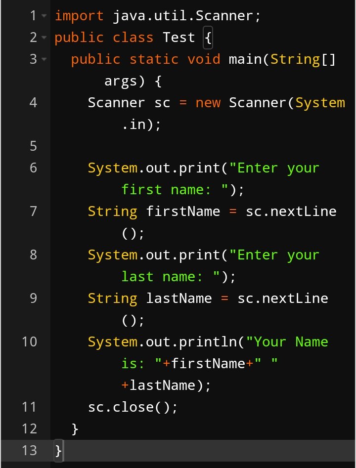 Tech_Code_Learn's tweet photo. #ScannerClass in #Java
Read user input
1. Import java.util.Scanner
2.We passed the https://t.co/2B1dyxW3Vm in the Scanner class constructor to read the data from standard input
3. nextLine() method to read the line of text entered by the user
#Scanner https://t.co/lIxfDho2tJ