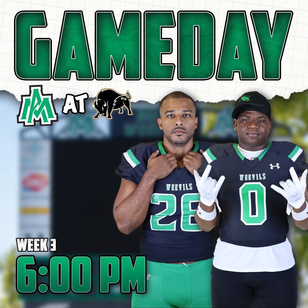 UAM Athletics (@uamsports) on Twitter photo It's GAME DAY! ๐
Weevil Football travel to Searcy this afternoon to take on the Bisons.
๐: Harding University
๐ฐ: uamsports.com/news/2023/9/15โฆ
๐: Searcy, Arkansas
๐บ: uamsports.com/coverage
๐: uamsports.com/coverage
๐: hardingtickets.universitytickets.com/w/event.aspx?iโฆ
๐: Provided by 93.7 KHBM It's GAME DAY! ๐
Weevil Football travel to Searcy this afternoon to take on the Bisons.
๐: Harding University
๐ฐ: uamsports.com/news/2023/9/15โฆ
๐: Searcy, Arkansas
๐บ: uamsports.com/coverage
๐: uamsports.com/coverage
๐: hardingtickets.universitytickets.com/w/event.aspx?iโฆ
๐: Provided by 93.7 KHBM