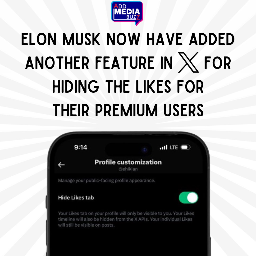 AddMediaBuzz's tweet photo. 🚀 Elon Musk's Latest update: X Premium Users Can Now Discreetly Conceal Their Likes! 🌟 Your online experience, your way. 🤐✅ #XPremiumPrivacy 🌐🔒
.
.
.
#XlatestUpdates #AMB #AddMediaBuzz #Xfeature #Xupdate #DigitalNews #HideLikes #ElonMuskTweets #ElonMusk #PrivacyUpdate https://t.co/eLWH2M1hZi