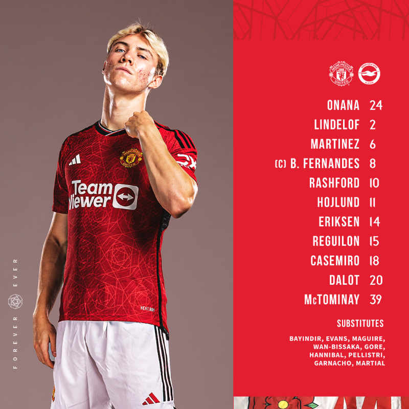 ManUtd's tweet photo. 📋 Presenting your Reds for #MUNBHA! 🚨

#MUFC || #PL