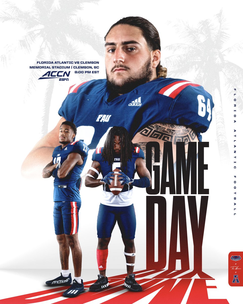 Florida Atlantic Football (@faufootball) on Twitter photo ITโS GAME DAYโผ๏ธ
๐๏ธ Saturday 9/16
โ๏ธ 8:00PM EST
๐ Memorial Stadium | Clemson, SC
๐บ <a href="/accnetwork/">ACC Network</a>
๐ป <a href="/FoxSports640/">Fox Sports 640 South Florida</a>
#TriCountyTakeover
#WinningInParadise ITโS GAME DAYโผ๏ธ
๐๏ธ Saturday 9/16
โ๏ธ 8:00PM EST
๐ Memorial Stadium | Clemson, SC
๐บ <a href="/accnetwork/">ACC Network</a>
๐ป <a href="/FoxSports640/">Fox Sports 640 South Florida</a>
#TriCountyTakeover
#WinningInParadise