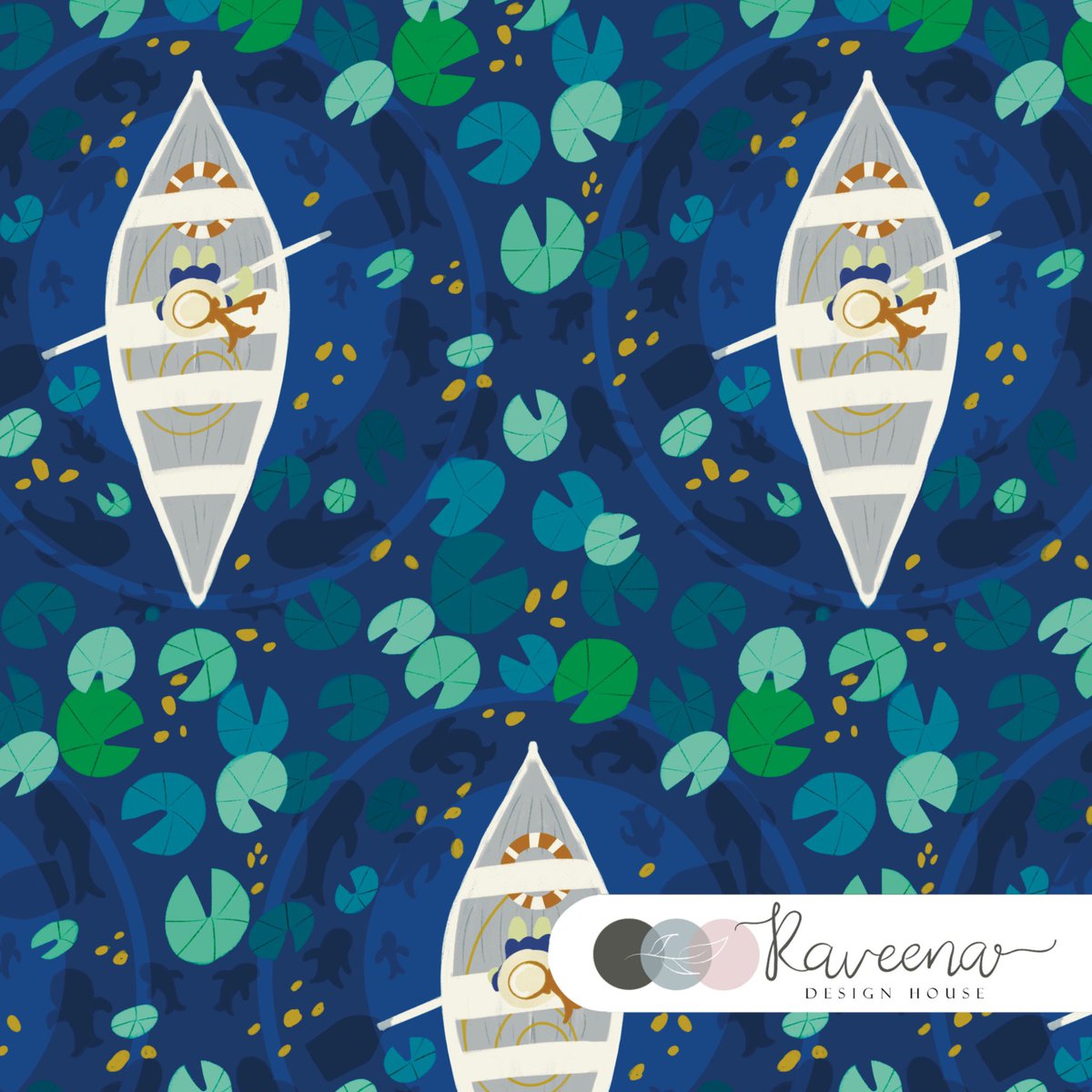 This weeks #spoonflowerdesignchallenge lake life entry is my first green algae lake solo girl voyage. 🛶

I have tried other color variation in blue. Swipe ➡️

#spoonflowerchallenge #spoonflowerfabric #spoonflowerwallpaper #spoonflowerhome #spoonflowermakers #spoonflowerartist