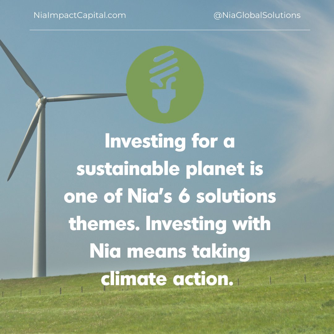 We invest in public stocks providing solutions to #climatechange mitigation via mitigation &amp; adaptation, renewable energy, energy-efficient tech, sustainable design &amp; more. More on what we offer: niaimpactcapital.com

#climatesolutions #climateweek #sustainableinvesting #ESG