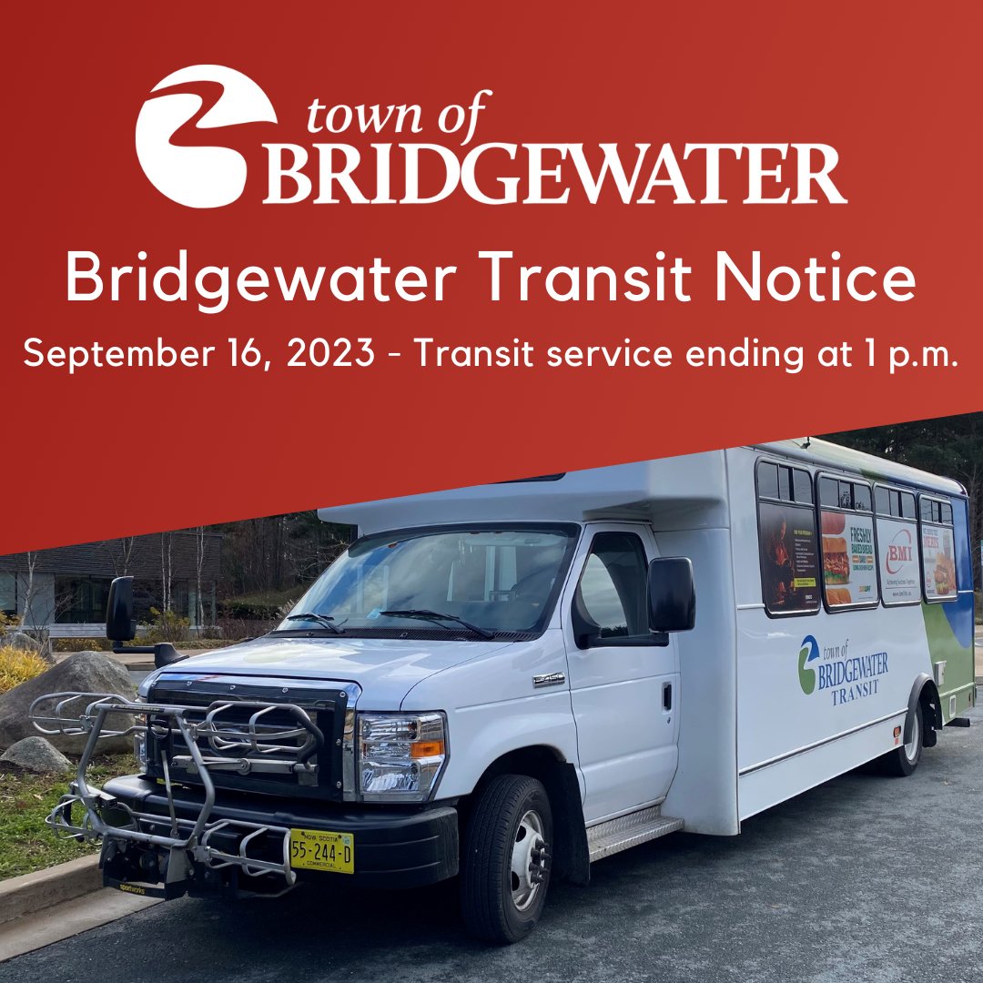 📣 STORM > BRIDGEWATER TRANSIT ENDING SERVICE EARLY (Issued at 10:10 a.m. September 16) Bridgewater Transit services will end early at 1 p.m. today.