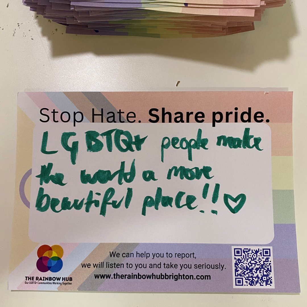 hub_rainbow's tweet photo. We collected some amazing messages at Brighton Pride so we are obviously going to share them. 😊🏳️‍🌈🏳️‍⚧️

Stop hate. Share pride.

report@therainbowhubbrighton.com https://t.co/5tpnrK3Tdj