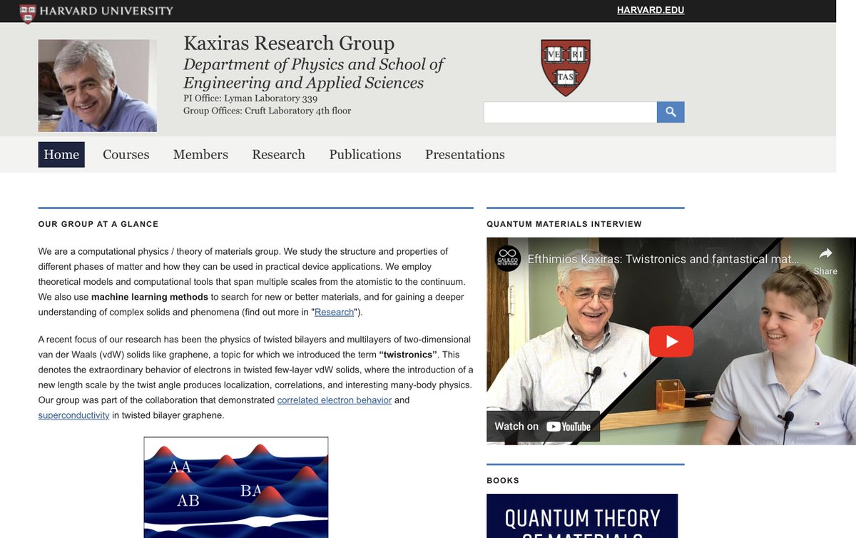 TheGalileoInt's tweet photo. Chuffed to see that the @Harvard website is featuring one of my latest videos with Professor Efthimios Kaxiras. Thank you so much for the support!
https://t.co/E9NJidUZKP
#twistronics #materialscience #physics #maths #harvardphysics #IOPLimitLess https://t.co/p37lDwfmQb