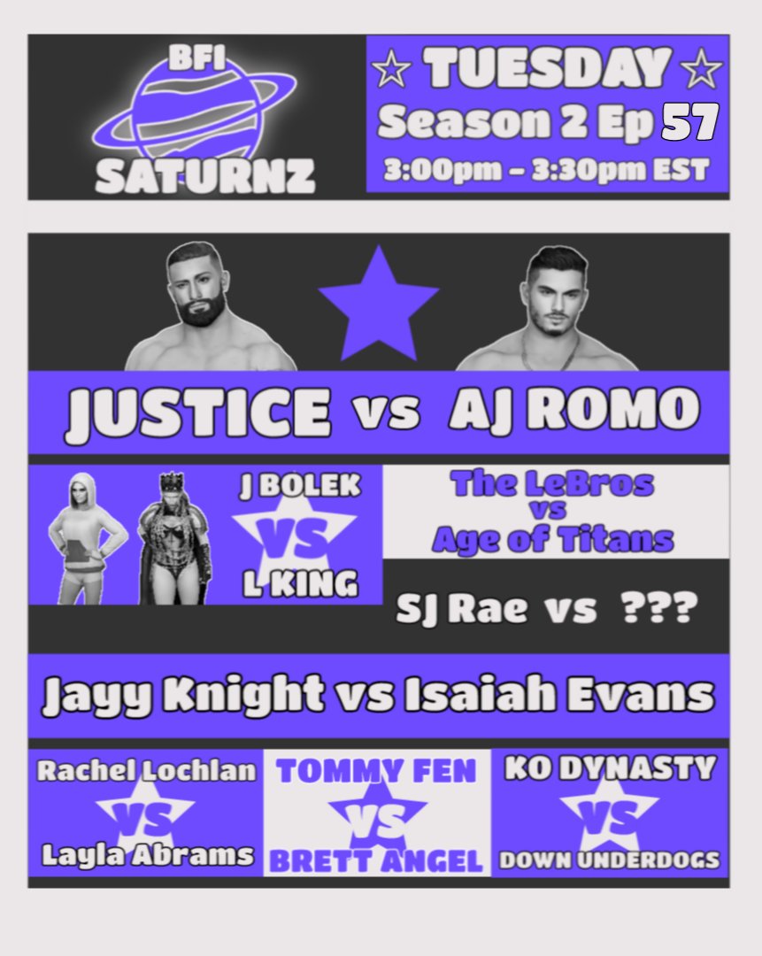 This Tuesday we'll go into out next episode before our anniversary show as we have two of the best Hyperion champions, current and former, going at it. Titan's champ in a match, great tag team action and so much more! Hope to see yall this Tuesday.