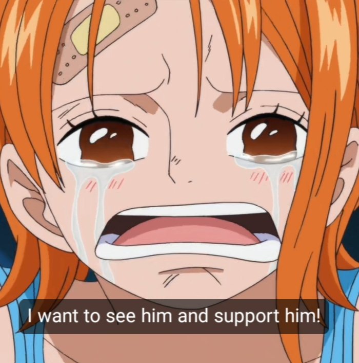 He gets mad            She cries 
for Nami                    for Luffy