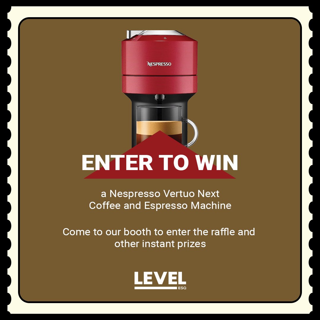 levelesq's tweet image. ENTER THE RAFFLE ☝️☝️☝️ if YOU’RE a Caffeine addict! ☕ (most attorneys are) See you at the #ATAA conference Booth 40 to WIN this Nespresso Coffee and Espresso Machine 🏆 #raffle #conference