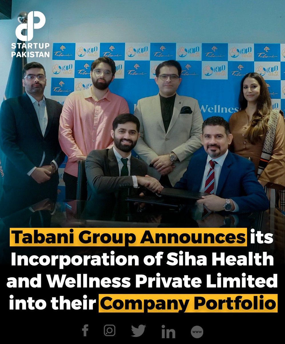 PakStartup's tweet photo. Tabani Group, a revered business conglomerate in Pakistan, announced its incorporation of Siha Health and Wellness Private Limited into their company portfolio. @SihaHealth https://t.co/Gp2r25DIj1