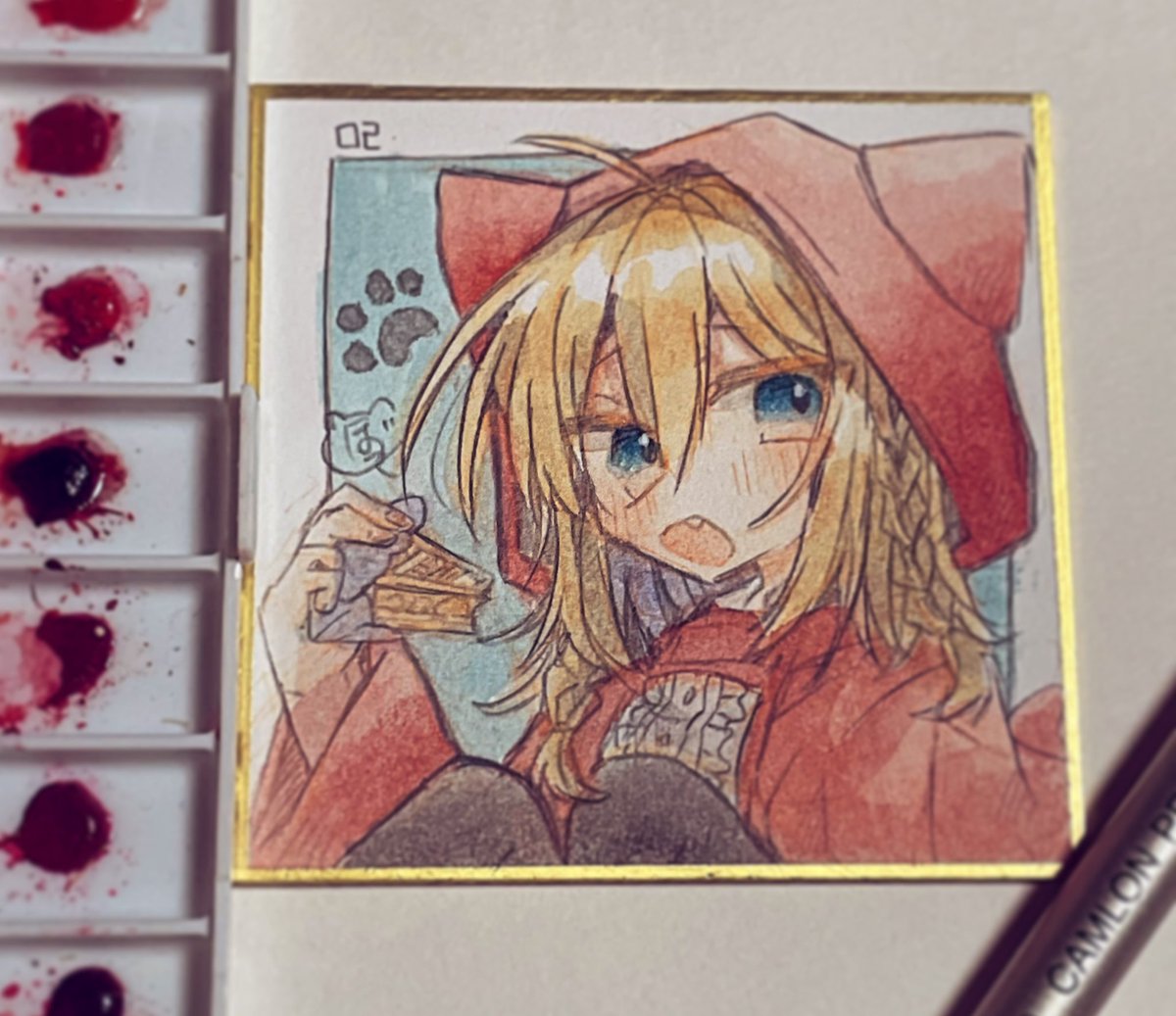 2日目は赤ずきんくん🐈
アップルパイ🍎
 #水彩強化マラソン2023 