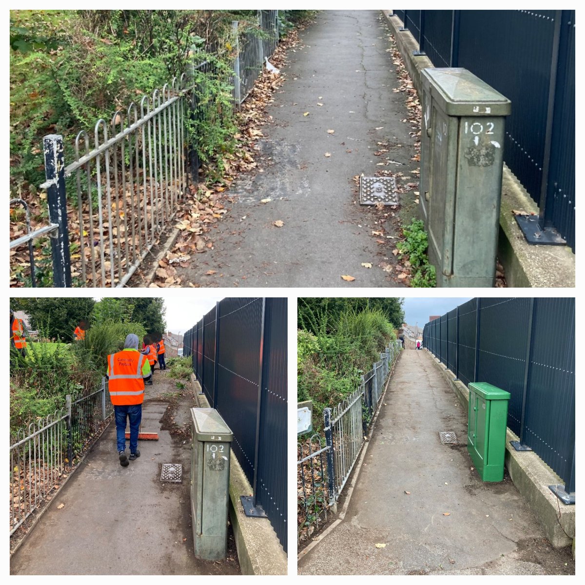 StavesGlyn's tweet photo. Day 2 Autumn clean Mark and Beth out with people on probation clearing graffiti and weeding streets of Rotherham in partnership with @LWYLRotherham improving where you live . https://t.co/gcZ1m2Gx1J