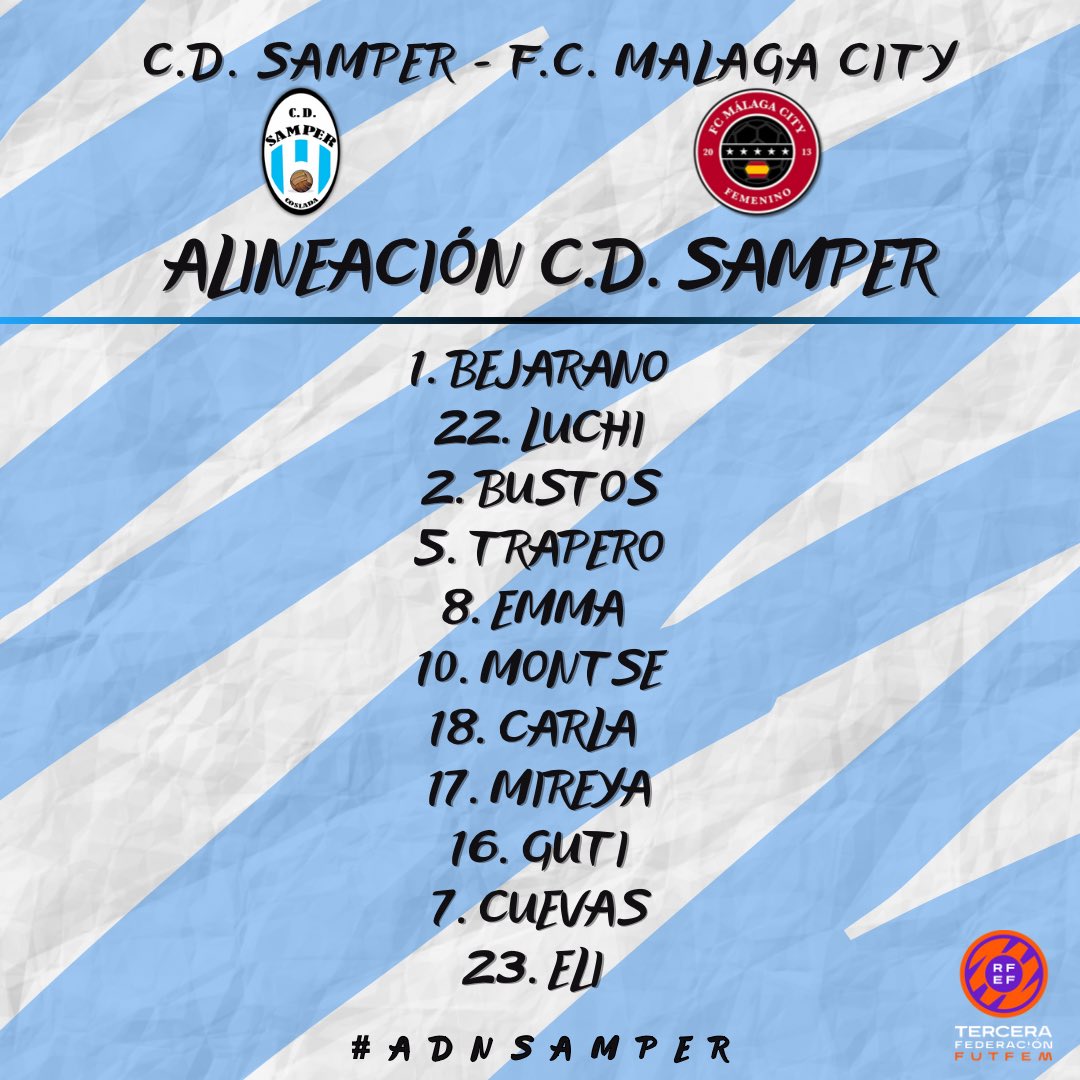 Ya tenemos 11 inicial para medirnos al <a href="/FCMCFemenino/">FC Malaga City Femenino</a> ✅

#adnsamper