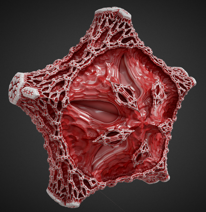 aiekick's tweet photo. This mesh, is for me, the prettiest, I've made.

Sdf shader made with #NoodlesPlate
Sdf Shader converted to a mesh by #SdfMesher.
Rendered in #Sketchfab

#ifs #kifs #shader #glsl #creative #coding https://t.co/8SlbXHE66q