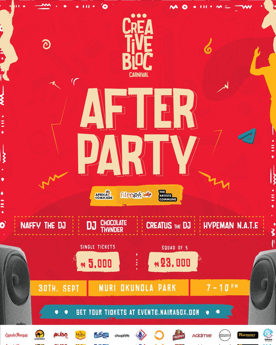 CreativesBloc's tweet photo. What is #CreativeBloc Carnival without a Rave?

We’re painting Muri Okunola RED on the 30th of September!

Get your tickets to get :https://t.co/CxYXn4xS1N https://t.co/oGSc8rCgK1