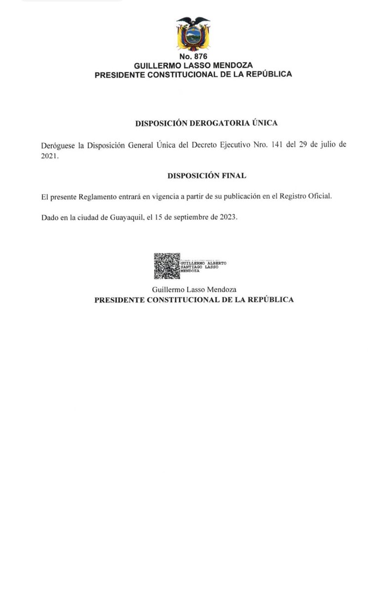 ecuainm_oficial's tweet photo. ‼️#URGENTE
El presidente @LassoGuillermo, suscribió el Decreto Ejecutivo 876 que contiene el Reglamento para la Aplicación de la Ley Orgánica para el Fortalecimiento de la Economía Familiar. https://t.co/xkFAqXjsI6