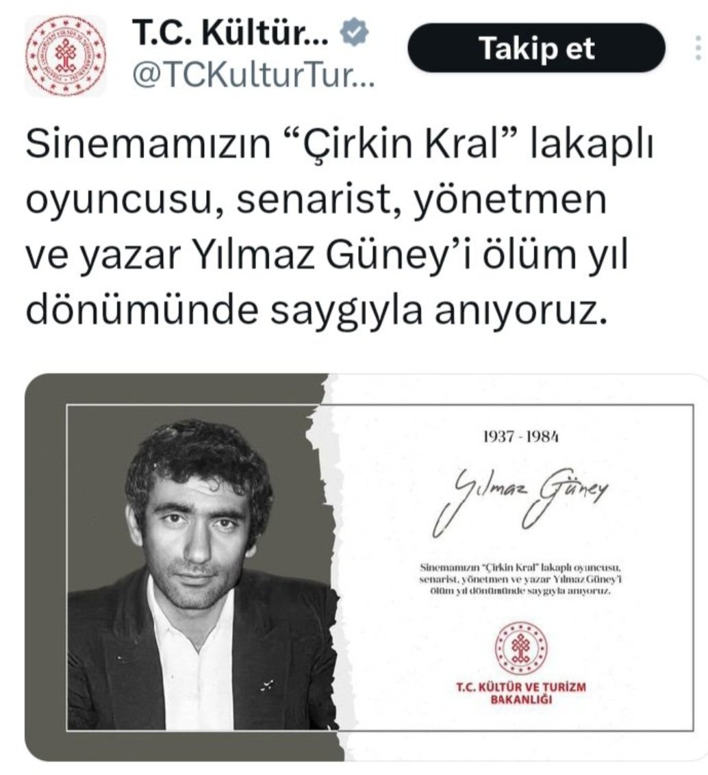 Kültür bakanlığı bu gafletten derhal geri dönmelidir. Türkiye Cumhuriyeti ve Türk milleti lehine bir tek söz etmemiş,üstelik tescilli katil olan birini sanatçı diye anamaz. Atarsa da Türkiye Cumhuriyeti Kültür bakanı olamaz.<a href="/RTErdogan/">Recep Tayyip Erdoğan</a>