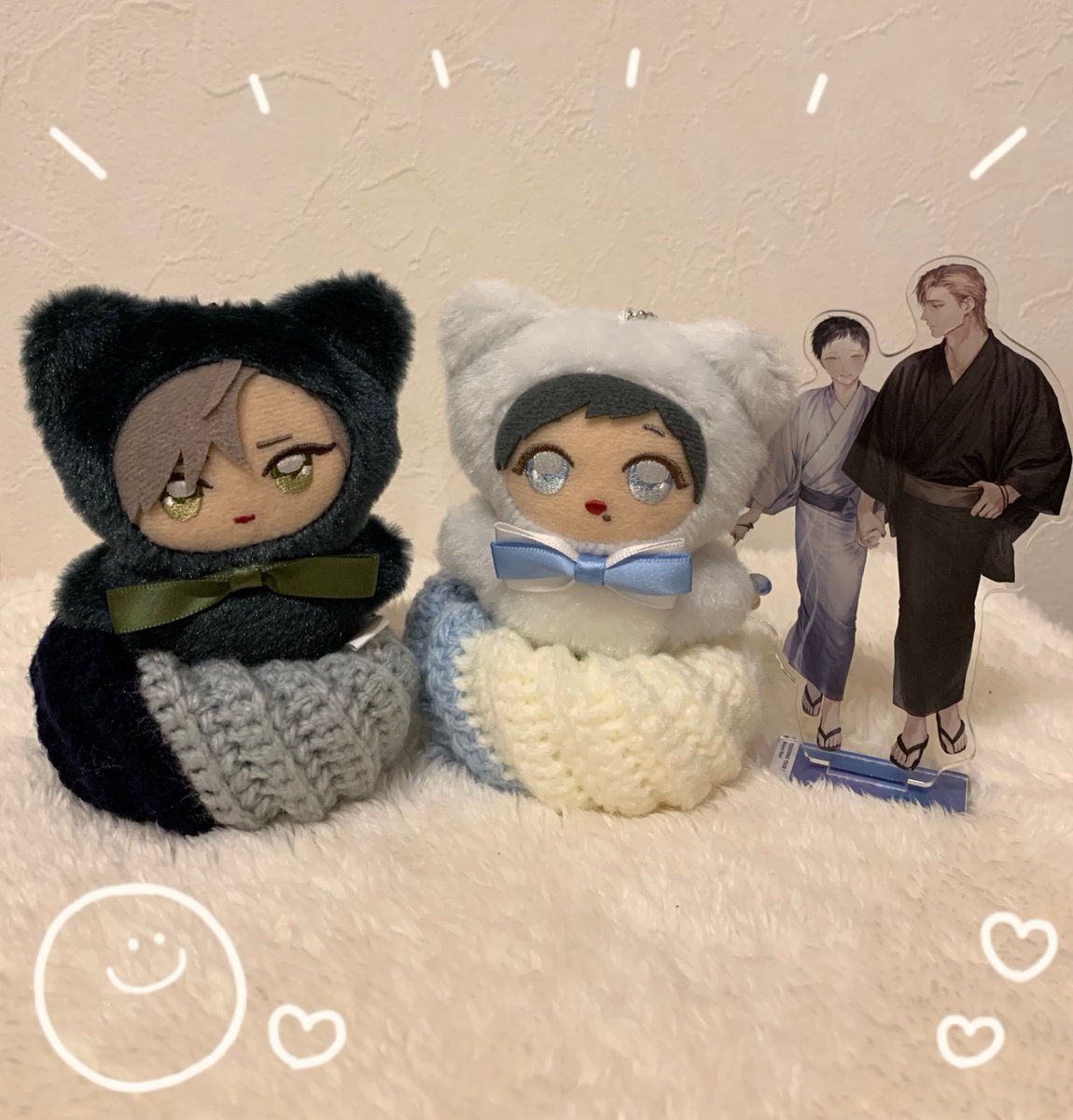 sigure_gozen's tweet image. #fromRED3rdAnniv
 #君の夜に触れる
 #もりもより 先生
fromRED3周年記念グッズが届きましたー
浴衣姿のアクスタがとっても素敵🩵
ぬいぐるみは超絶に可愛い🫶
手触りがふわふわツヤツヤで癒されます🤲
可愛い過ぎて飾っておくためのお椅子を手作りしてしまった🧶しっぽも見てね😍