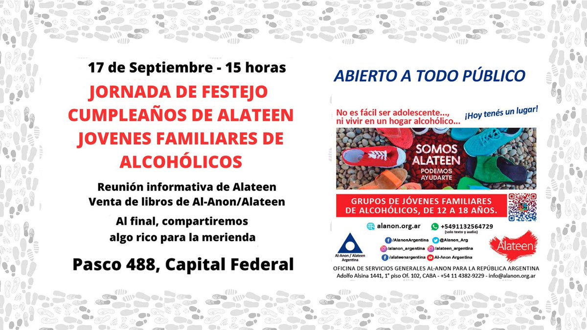 Alanon_Arg's tweet photo. Al Anon/ Aleteen de Argentina los invitan a una jornada de festejos por el cumpleaños de Aleteen. 
https://t.co/aQrsmI3txR https://t.co/j2nJL0w3rD