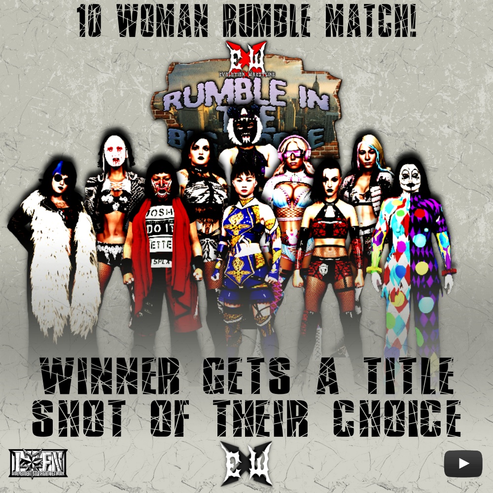 While we finish up the production of the next episode, we announce the first two matches for the EXW Rumble in The Big Apple. 2 10 Person Rumbles, Winner gets a shot at the title of their choice!