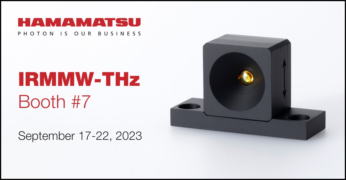 HamamatsuPhoton's tweet photo. Come see us at booth #7 during IRMMW-THz 2023 to get a sneak peek into the future of #terahertz and mid-infrared technologies. Discover how our products can reshape your projects and research endeavors. Preview the featured products: https://t.co/HrWTJJJRfM
#midinfrared #IRMMW https://t.co/gmc9K7CxDx