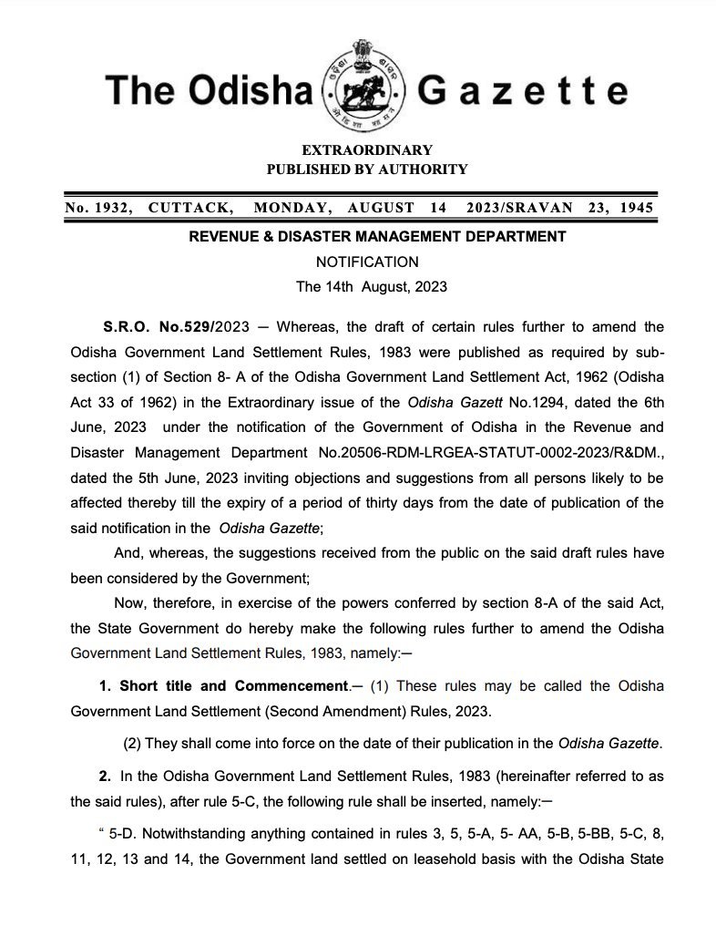 kalingachamber's tweet photo. Under the benevolent leadership of
OGLS Rules is amended simplifying the process for settling GKP,Nazul &amp; Khasmahal land and to convert leasehold to freehold for OSHB &amp; Dev Authorities' land, benefitting thousands across the State. https://t.co/fqLVoufQn7