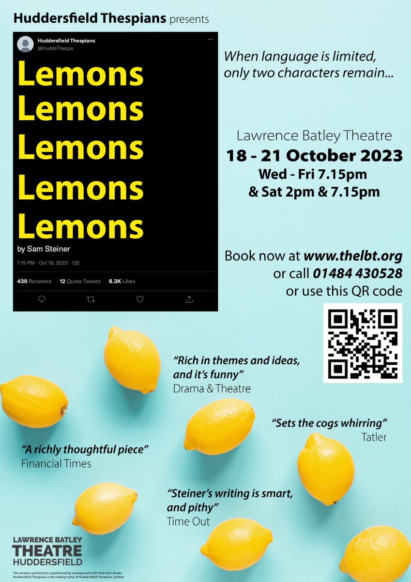 COMING UP: #Lemons x5, a bold and brilliant, tender and funny, rom-com <a href="/theLBT/">Lawrence Batley Theatre</a> 18-21 October 2023 thelbt.org/what-s-on/dram…