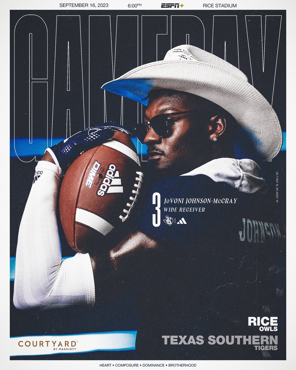 RiceFootball's tweet photo. 𝗪𝗔𝗞𝗘 𝗨𝗣 𝗛𝗢𝗨𝗦𝗧𝗢𝗡, 𝗜𝗧’𝗦 𝗚𝗔𝗠𝗘𝗗𝗔𝗬‼️

🆚 Texas Southern
⏱️ 6:00 pm 
📺 ESPN+
📍Rice Stadium 

#GoOwls👐 x #RFND https://t.co/ndcveg8omz