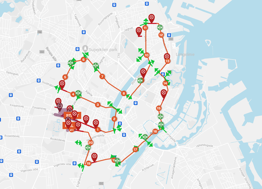 I morgen, søndag 17. september, løber 27.000 #CPHHALF i København og FRB. Ruten er lukket for trafik kl. 8 - 16; dog enkelte gader på FRB indtil kl. 20. Se ruten og afspærrede gader på cphhalf.dk/trafik @KobenhavnPoliti @trafikhovedstad @MetroenKBH #dktrafik