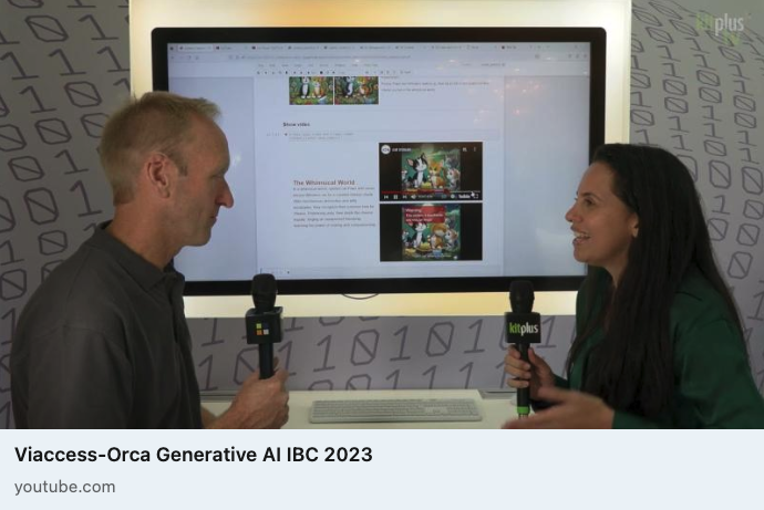 kitplusuk's tweet photo. At @IBCShow 2023, we speak to Alice Wittenberg from @ViaccessOrca about their solutions evolving #AI and how they are working with the technology.

Watch the interview here - https://t.co/OzJejit06O

#IBC2023 #KitPlusTV #ContentCreation #LLM #TextToImage https://t.co/SWcTZ9S2ki