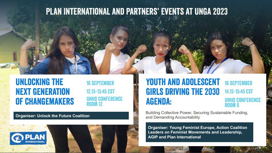If you are participating in the ongoing UNGA78, look out for these exciting upcoming events by <a href="/PlanGlobal/">Plan International</a> <a href="/PlanNY_UN/">Plan UN New York</a> and partners. #SDGs #UNGA78
