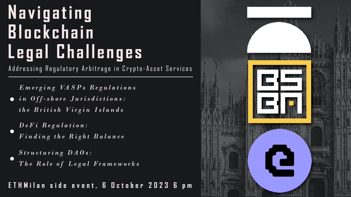 Blockchain Lawyers Group (@blockchainlg) on Twitter photo 🚨<a href="/BlockchainLG/">Blockchain Lawyers Group</a> will be present with <a href="/EuCInitiative/">European Crypto Initiative</a> and <a href="/BBlockchain_/">Bocconi Students Blockchain Association</a> at <a href="/eth_milano/">ETHMilan 🇮🇹 | 24th June 2025</a> 🇮🇹
📆6 Oct 2023
⏲️ 6pm
A great occasion to discuss some of the most interesting global developments in the crypto-industry with leading experts!
#cryptocurrencies #DAOs #Web3 #Web3lawyers 🚨<a href="/BlockchainLG/">Blockchain Lawyers Group</a> will be present with <a href="/EuCInitiative/">European Crypto Initiative</a> and <a href="/BBlockchain_/">Bocconi Students Blockchain Association</a> at <a href="/eth_milano/">ETHMilan 🇮🇹 | 24th June 2025</a> 🇮🇹
📆6 Oct 2023
⏲️ 6pm
A great occasion to discuss some of the most interesting global developments in the crypto-industry with leading experts!
#cryptocurrencies #DAOs #Web3 #Web3lawyers