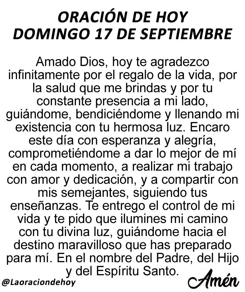 Oración diaria para hoy domingo 17 de septiembre de 2023.