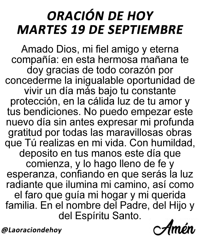 Oración diaria para hoy martes 19 de septiembre de 2023.