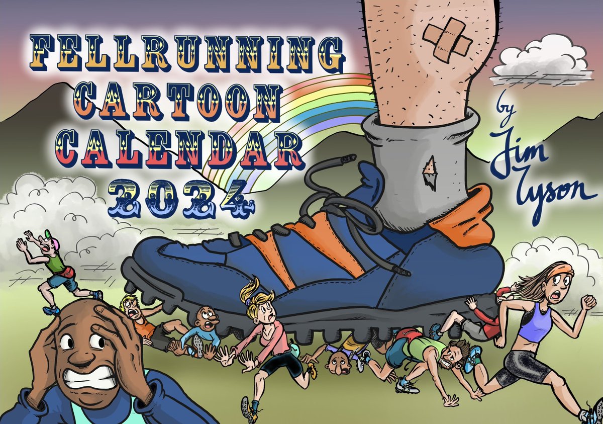 JimTyson73's tweet photo. Fellrunning Cartoon Calendar 2024 Cover Reveal! Roll up, roll up! Or should that be roll down...? It's back! Or at least it will be, once I crack on and get it finished!  Now available for pre-order here: https://t.co/7eTRhyVvQW (Pre-orders hugely appreciated ☺️🙏) Ready mid Nov! https://t.co/hHkcuwYk1D