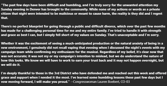Lauren Boebert may have apologized for her lewd and unacceptable behavior but Americans saw her for what she is, a slutty, inconsiderate, rude, arrogant GOP MOC.

Do Moms For Liberty and the rest of the GOP really think Bobo should be showing children and teens sitting by her how