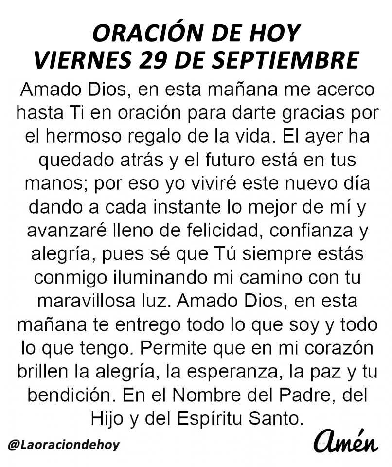 Oración diaria para hoy viernes 29 de septiembre de 2023.