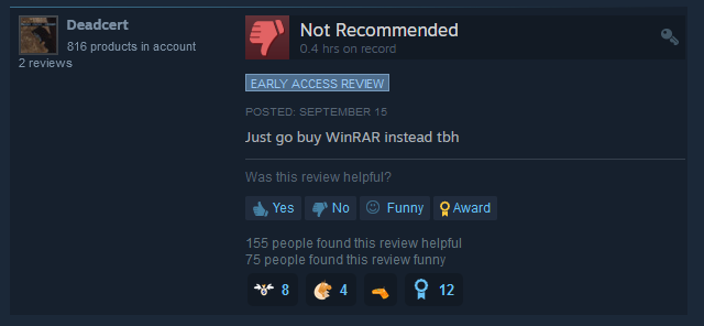 DinosaursMann's tweet photo. WOW A NEW Level of bad games!
Winrar is a better game than Dead matter and he aint wrong 😁
The levels of bad reviews blow overwatch 2 out of the water daaaaaaaaaamn
#deadmatter https://t.co/UEsisZ50Vc