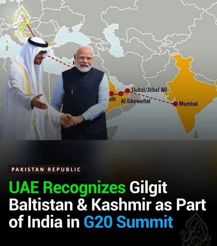 eshajaved04's tweet photo. In a significant development the UAE, a historically close ally of Pakistan has recently acknowledged  Gilgit Baltistan and Kashmir as integral parts of India in a G20 summit video.
#Kashmir #diplomacy #UAE https://t.co/zITiA3eoXc
