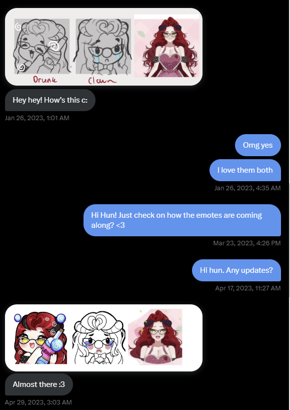 feythefiend's tweet photo. Paid on December 8th - got my first one in the end of April and it didn't even look like then approved draft but at that point I wasn't going to fight for $10.00 - but I really wanted the clown one most and I never got it. I attempted twice to touch base. This is from DECEMBER. https://t.co/wCwSlgAstC
