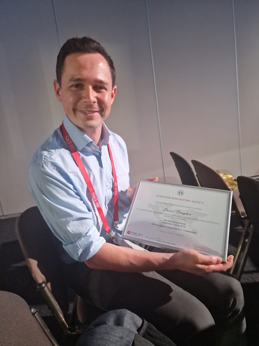 Best abstract award for Dan Fraughen @EuroRespSoc Congress 2023 this week for his work in ZZ AATD showing augmentation therapy confers a survival benefit. Thanks to @AlphaFriend for funding our real world, 3 country study in Ireland, Switzerland and Austria #Alpha1Awareness