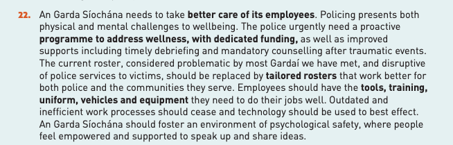 mickthehack's tweet photo. H/T to @political_dub for highlighting that the Commission on the Future of Policing in Ireland made strong comments in 2018 about the Westmanstown Roster (the one Commissioner Harris intends to reintroduce in 2018 and which is the biggest - but not only -  cause of anger among @gardarep members). Here are some mentions...