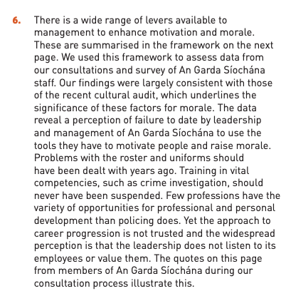 mickthehack's tweet photo. H/T to @political_dub for highlighting that the Commission on the Future of Policing in Ireland made strong comments in 2018 about the Westmanstown Roster (the one Commissioner Harris intends to reintroduce in 2018 and which is the biggest - but not only -  cause of anger among @gardarep members). Here are some mentions...